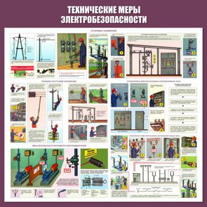 С64 Стенд электробезопасность (технические меры электробезопасности)  (1000х1000 мм, пластик ПВХ 3 мм, алюминиевый багет золотого цвета) - Стенды - Стенды по электробезопасности - Магазин охраны труда ohranatruda-shop.ru